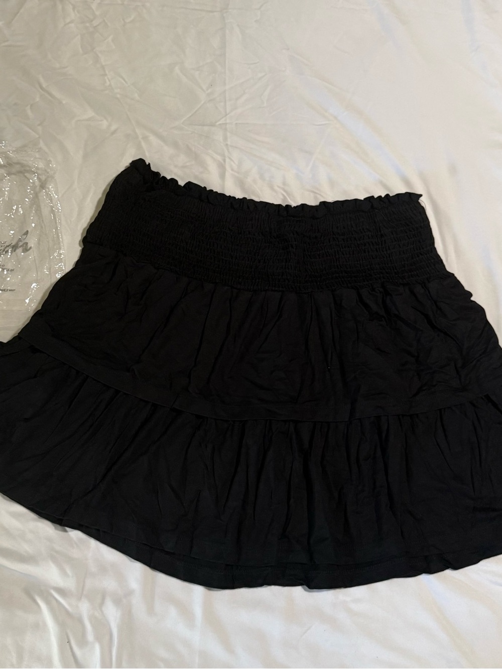 New White Birch Black Smocked Tiered Ruffle Mini Skirt 1X